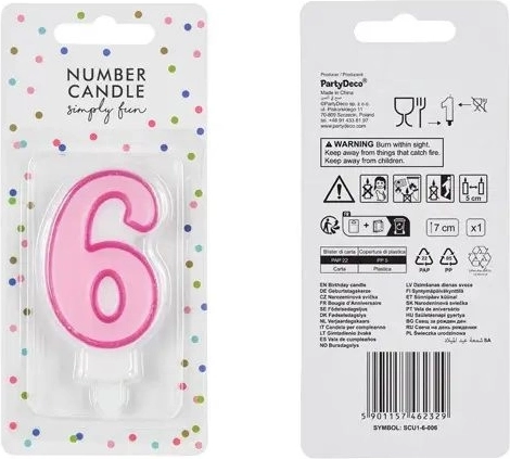 Bougie de gâteau chiffre 6 rose