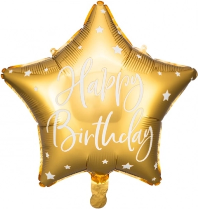 Ballon en aluminium étoile Happy Birthday 40 cm or