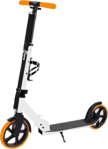 Trottinette pliable blanc‑orange avec sangle