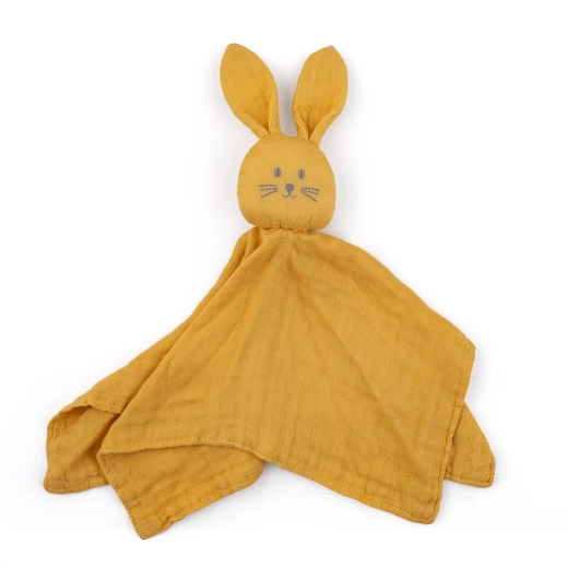 Petite&Mars doudou lapin Hugo en mousseline de bambou intense ocre