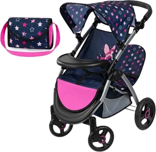 Poussette double pour poupées Bayer Twin avec sac