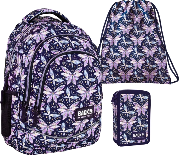 Set scolaire BackUP Fairies 3 en 1 – sac à dos, trousse équipée à deux compartiments et sac