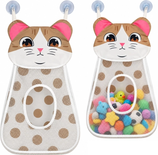 Organiseur suspendu en filet pour jouets de bain en forme de chat, beige, 50 cm