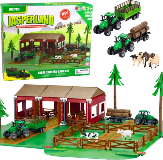 Jeu de construction ferme avec grange, tracteurs et animaux – 102 pièces