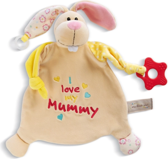 Doudou lapin Nici avec anneau de dentition et attache-tétine