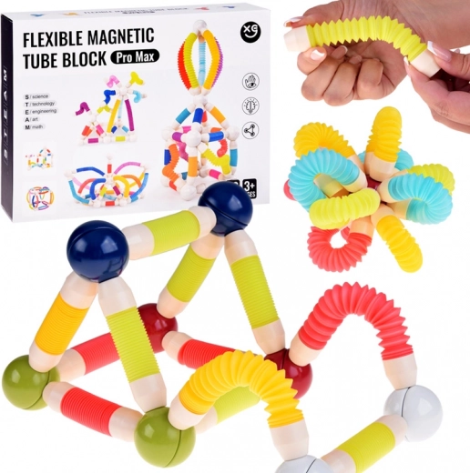 Jeu de construction magnétique flexible en tubes, 36 pièces