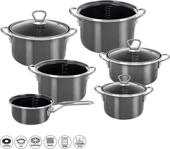 Set de batterie de cuisine émaillée Metalic Lem 9 pièces