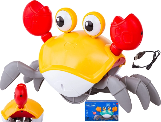 Crabe interactif rampant qui s’échappe – s’allume et joue des mélodies (jaune)