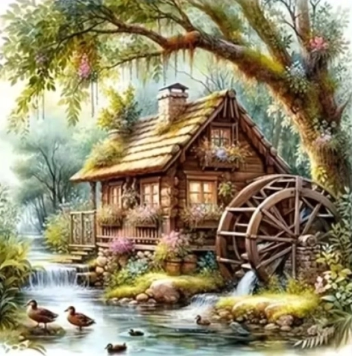 Norimpex peinture diamant moulin dans la forêt avec des canards 30 × 40 cm