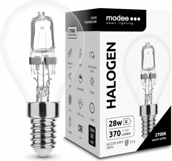 Modee ampoule halogène Mini Globe G45 28 W E14, 370 lm, blanc chaud