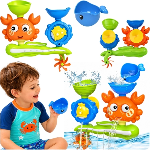 Jouet de bain avec crabe et baleine créant une cascade