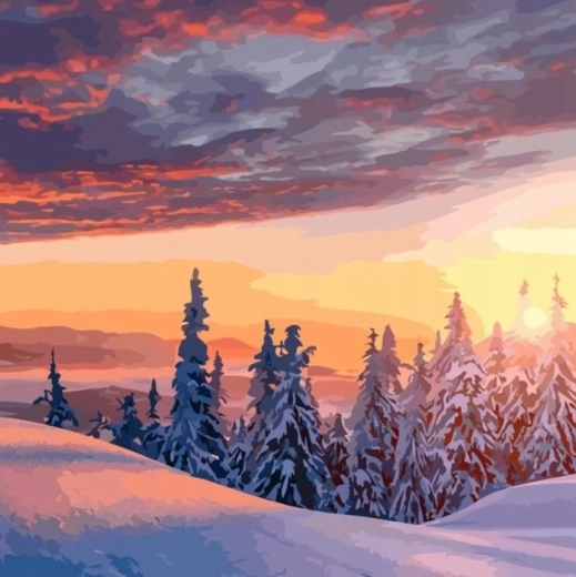 Peinture diamant – vue sur un paysage hivernal enneigé 30 × 40 cm