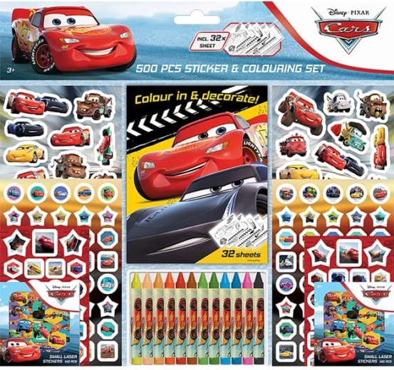 Set d’autocollants avec coloriages et crayons de cire Voitures (500 pcs)