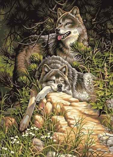 Peinture diamant Loups dans la forêt 30 × 40 cm