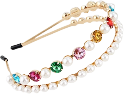 Serre-tête double rose avec pierres précieuses et perles
