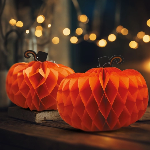 Décoration en papier pour Halloween – lanternes citrouille de 25/30 cm, 2 pièces
