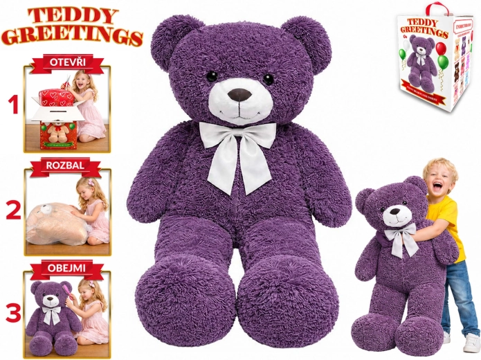 Ours en peluche avec nœud Teddy Greetings 120 cm violet - 1 pièce