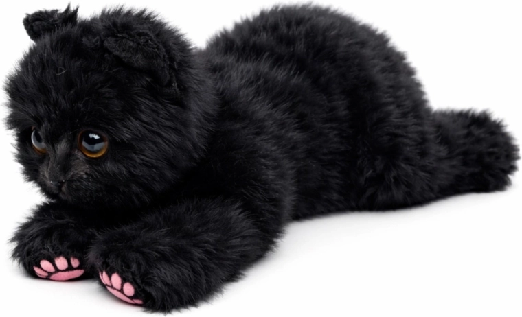 Chat en peluche allongé noir 38 cm