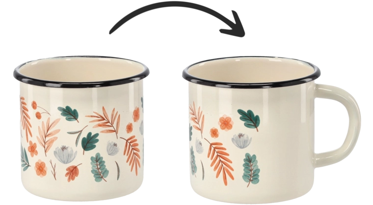 Mug émaillé 1 l, diamètre 11 cm, crème avec motif de feuilles