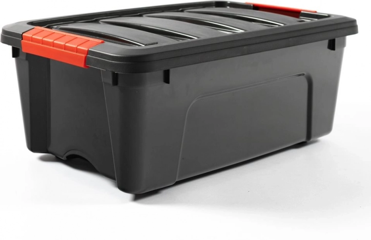 Boîte de rangement en plastique 12 l avec couvercle DOLONI, noire