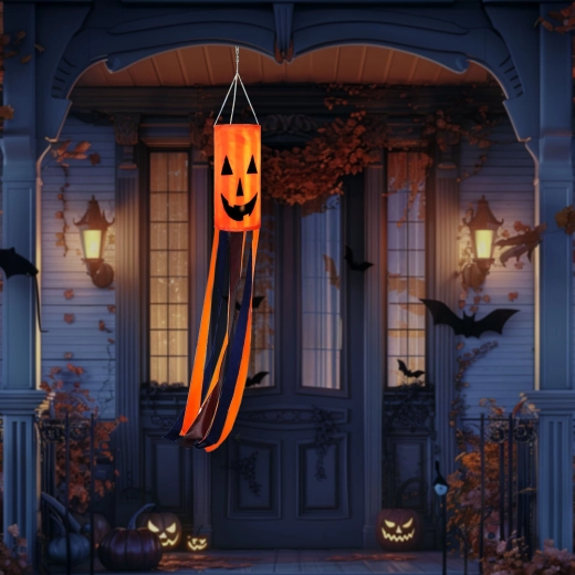 Manche à air d'Halloween en forme de citrouille, orange, 122 cm