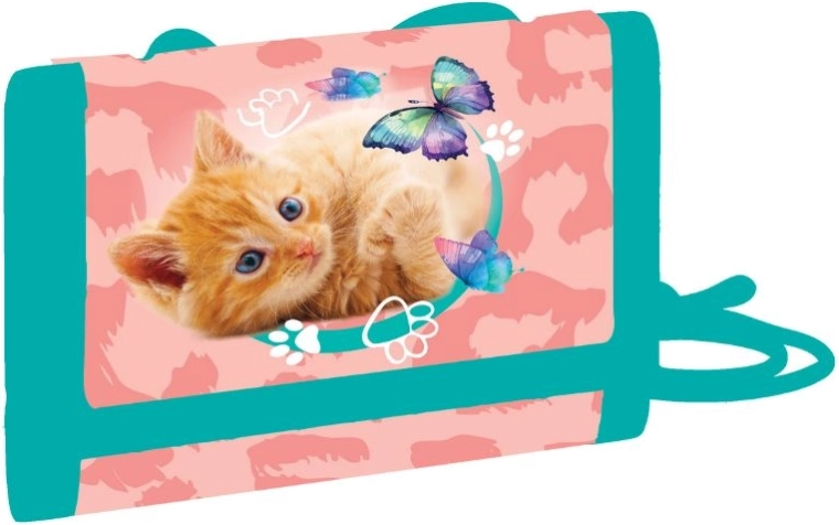 Portefeuille textile pour enfant Chat à porter au cou avec fermeture velcro