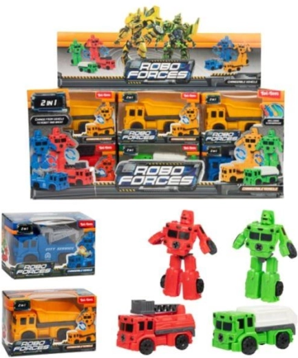 Mini voiture/robot transformable en plastique 9 cm, 4 couleurs