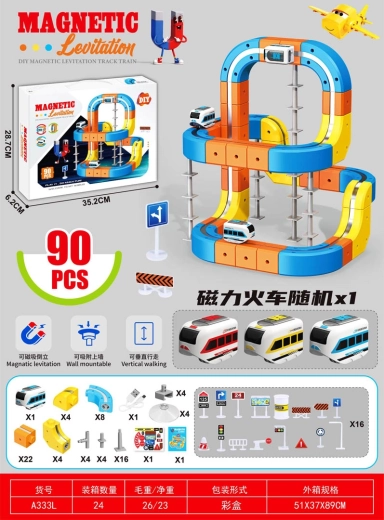 Circuit magnétique coloré avec train – 90 pièces