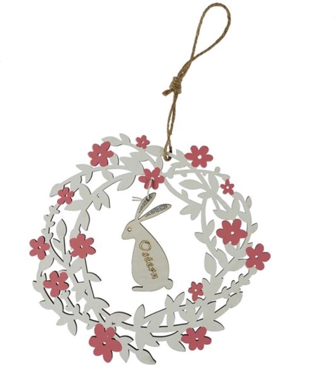 Couronne en bois avec lapin FSC 18 cm