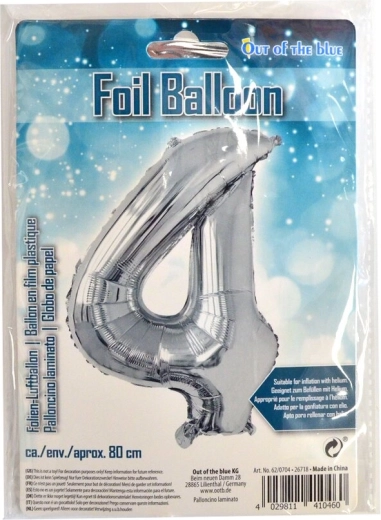 Ballon en aluminium chiffre 4 argenté 80 cm