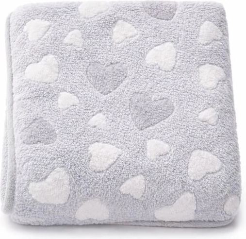 Couverture pour enfants New Baby cœurs, grise 80 × 90 cm
