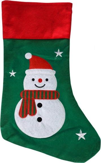 Chaussette de Noël verte avec Bonhomme de Neige