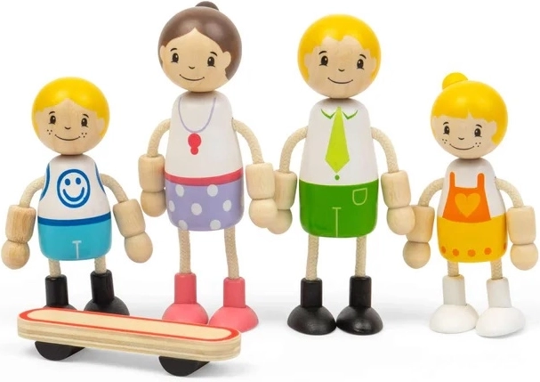 Poupées en bois Tidlo pour maison de poupée – famille européenne avec skateboard