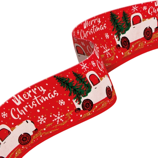 Ruban textile de Noël rouge 60 × 6,3 cm