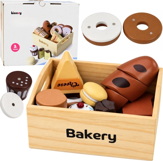 Mini boulangerie en bois – set magnétique de viennoiseries dans une caisse en bois (10 pièces)