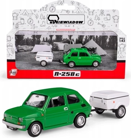 Fiat 126p avec caravane Niewiadów N250C verte (1:43)