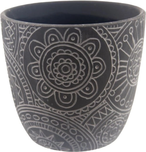 Cache-pot en céramique mandala noir 12 × 12 × 11 cm