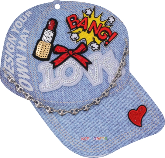 Kit de décoration pour casquette style BD avec sequins et chaîne en métal - 1 pièce