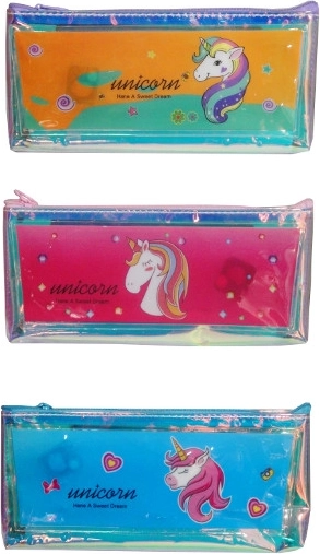 Trousse holographique avec licorne et petites lumières