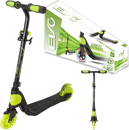 Trottinette pliable pour enfants EVO Light Speed avec roues lumineuses, noire et vert citron