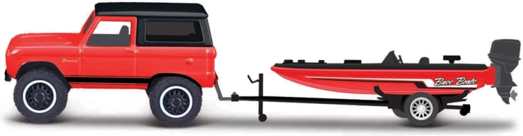 Maisto Design Tow & Go – Ford Bronco 1966 avec remorque et bateau à moteur 1:64