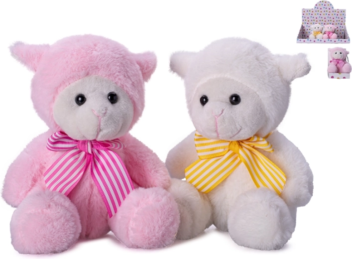 Mouton en peluche assis avec nœud 15 cm