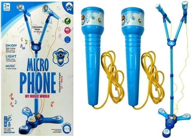 Set karaoké pour enfants avec double microphone sur trépied – bleu