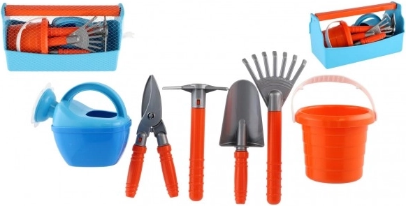Set d’outils de jardinage en plastique, 7 pièces, dans un filet