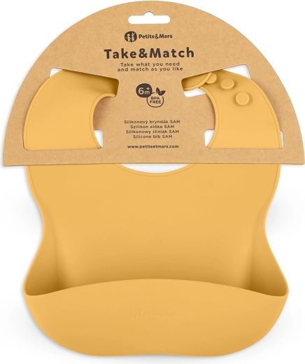 Bavoir en silicone PETITE&MARS Take&Match intense ochre 6m+