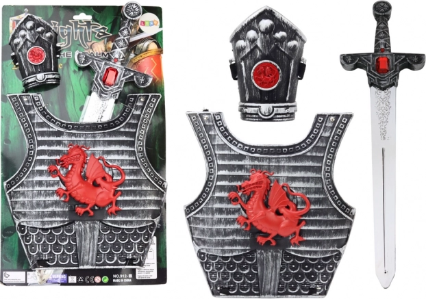 costume de chevalier avec armure, épée et protège-tibia pour enfants