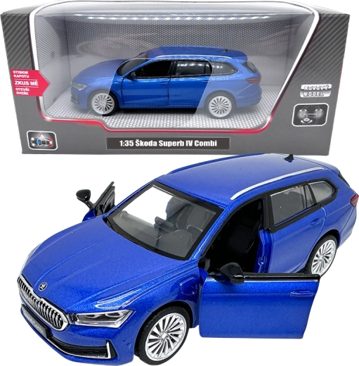 Modèle métallique Škoda Superb IV Combi 1:35 bleu avec lumières et sons