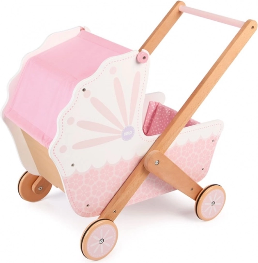 Tidlo Poussette en bois pour poupées rose