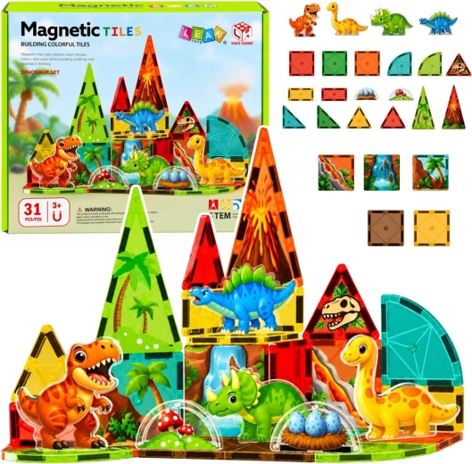 Éléments de construction magnétiques dinosaures – volcan, 31 pièces