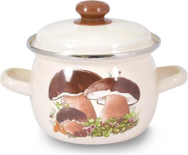 Marmite émaillée TORO avec couvercle, motif champignons, 2,5 l